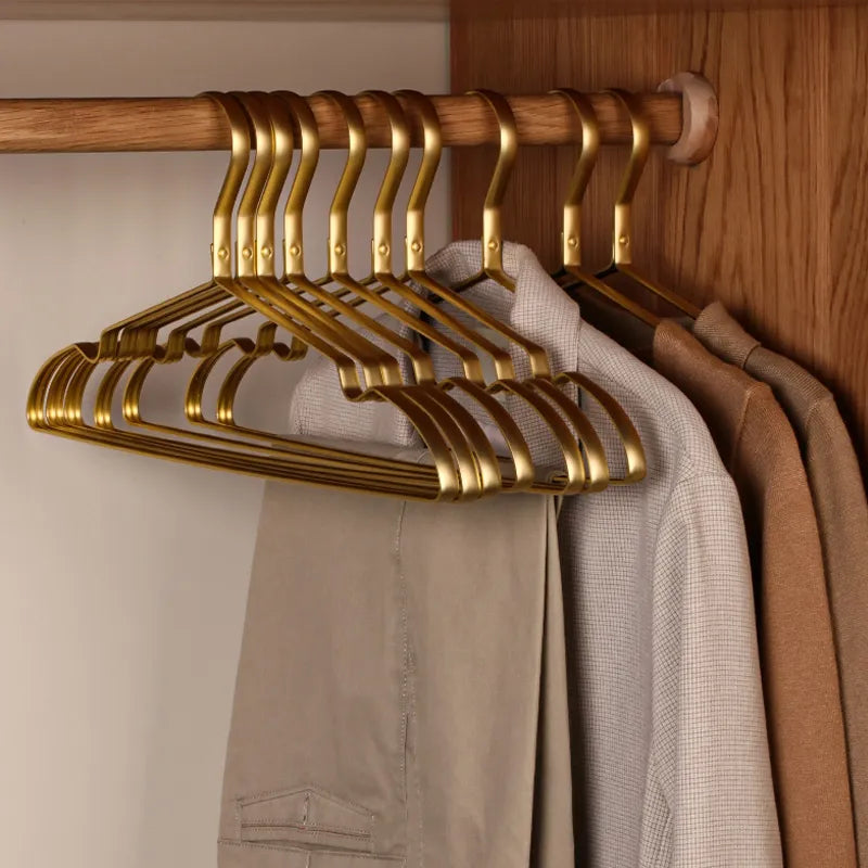 10pcs Matte Gold Hanger Clothes Horse Aluminum Alloy Drying Rack Anti
